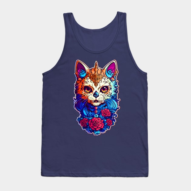 Cat Sugar Skull Halloween Tank Top by CatCoconut-Art